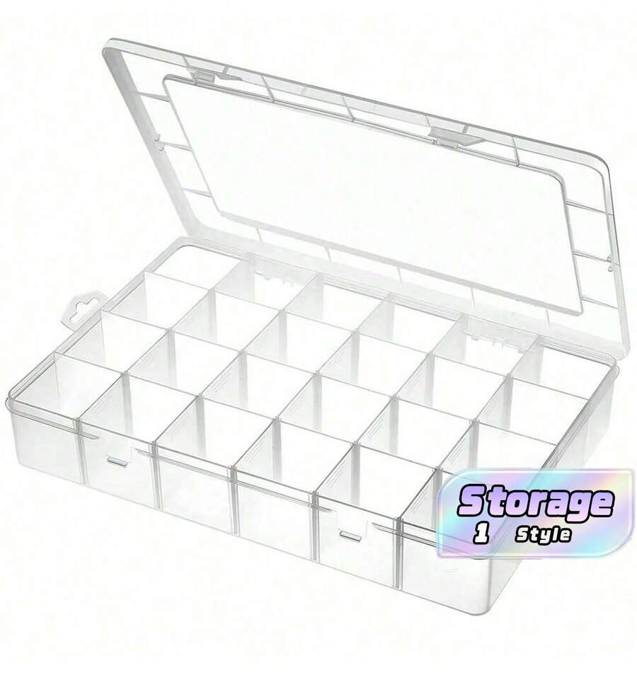 24-Bin Plastic Storage Box With Adjustable Dividers, Suitable For Storing Crafts, Beads, Fishing Gear, Jewelry, Etc. - Transparent - View 1
