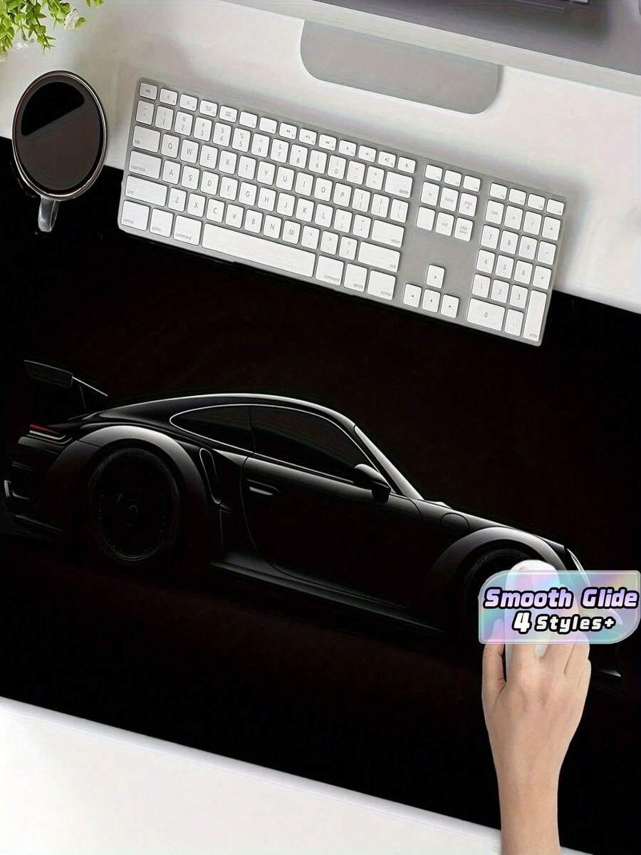 1pc Matte Black Racing Car Theme Gaming Mouse Pad - Non-Slip Rubber Base And Smooth Surface, Rectangular Computer Keyboard And Mouse Mat, Suitable For PC, Laptop, Office And Home Use - Racing Style, Designed For Gamers And Professionals. - multicolor - View 1