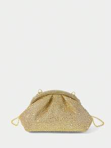 SHECARRY Ladies Fashion Gold Dinner Bag, Exquisite Flash Diamond Clutch Bag, For Parties, Festivals, Weddings, Dress Matching - Gold - View 6