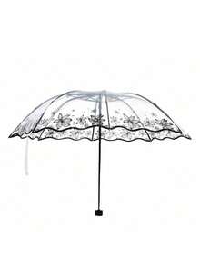 1/2 Pcs 8‑Rib Ruffled Edge Black White Printed Transparent 3‑Fold Umbrella - transparent - View 4