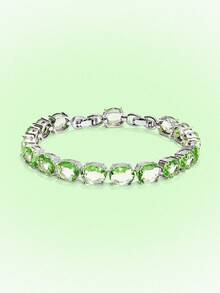 Popjeli Women's Tennis Chain Bracelet Oval Cut Full  Crystal Stone Sparkling Bracelet For Daily Party Jewelry - Oval Green Imitation Swarovski Crystal Bracelet - View 3