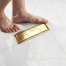 Gold Rectangular Floor Drain, Designed With Thick Stainless Steel, High Drainage Capacity, Odor-Proof, Suitable For Hotel, Shower Room, Balcony And Other Scenarios - Multiple Sizes Available - Multicolor - View 7