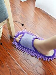 1pair Removable And Washable Linen Mop Slippers, Unisex Cleaning Slippers - multicolor - View 8