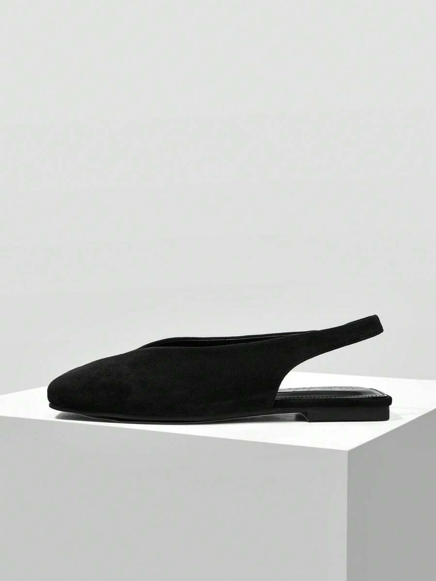 MOTF PREMIUM WOMEN'S NEW FASHION BALLET SHOES SQUARE TOE BACK STRAP BLACK ELEGANT VERSATILE SIMPLE FLAT SHOES - Black velvet - View 2