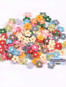 50pcs 1.5cm Multi-Color 5-Petal Flower Trim (Without Adhesive Backing), DIY Craft Material For Clothing, Hat Decor, Assorted Colors - multicolor - View 2