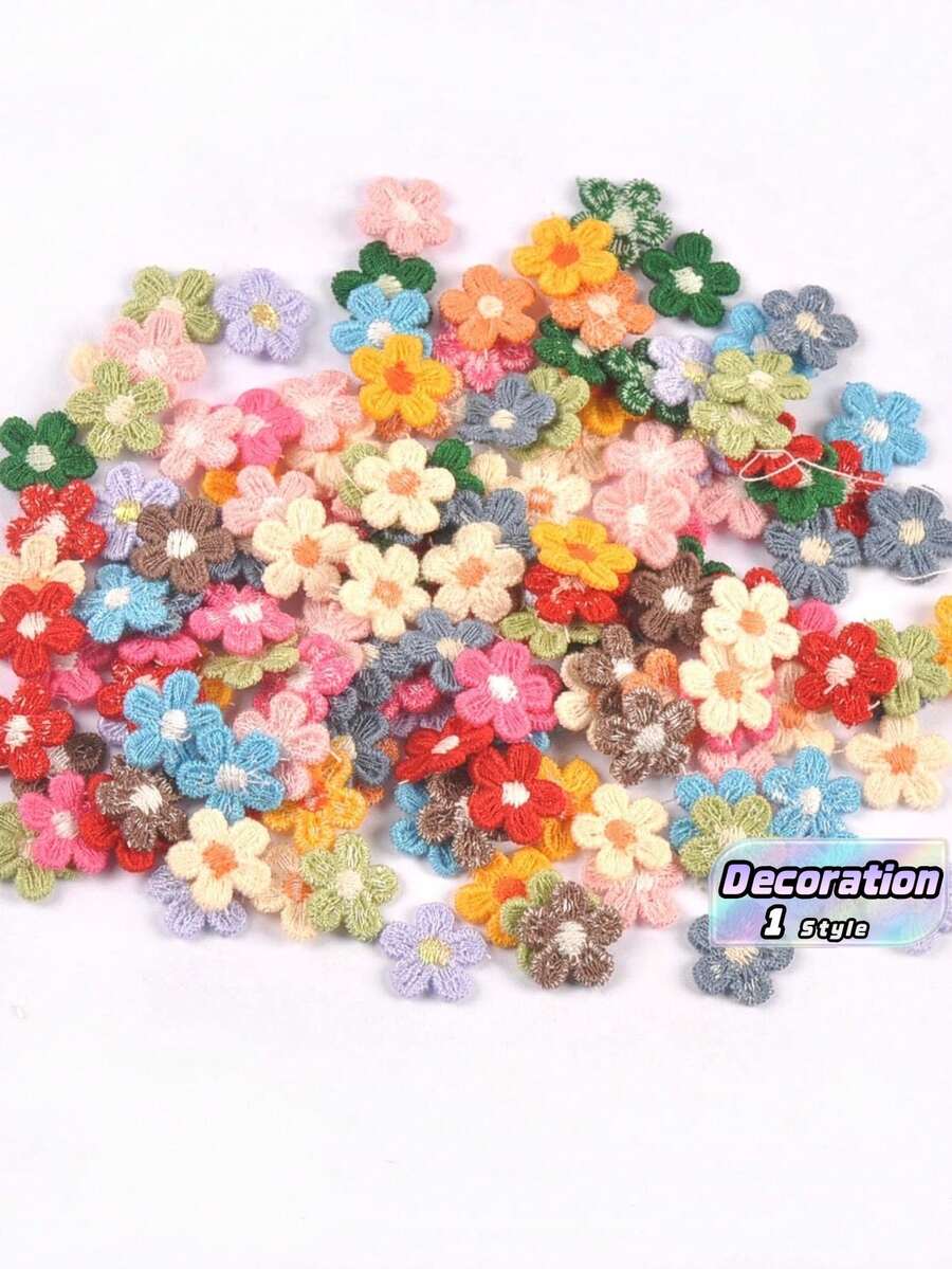 50pcs 1.5cm Multi-Color 5-Petal Flower Trim (Without Adhesive Backing), DIY Craft Material For Clothing, Hat Decor, Assorted Colors