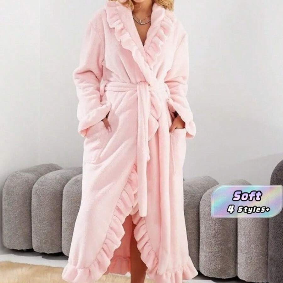 رداء نسائي ناعم من SweetSlumber بتطريز قلب، وردي، مناسب للفتيات المراهقات، ملابس منزلية للخريف/الشتاء بتفاصيل مريحة وأنيقة، للخريف والشتاء، ناعم