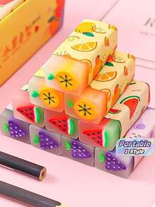 Random Color 24pcs Cute Cartoon Fruit Scented Erasers, Student Rewards, Learning Supplies, Office Stationery Gifts Back To School - multicolor - View 1