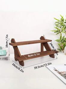 1PC Multi Layer Wooden Display Stand, Vintage Natural Wood Step Shelf Organizer, Earring Ring Jewelry Display Rack, Doll Figurine Storage Shelf, Countertop Multi Purpose Organizer For Home And Shop, Rustic Vanity Dresser Decor, Space Saving - Multicolor - View 6