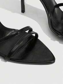 CUCCOO SZL Black Stilettos Pointed Strap Around The Ankle Thin Heel Sandals, Commuter Workplace Model - Black - View 10
