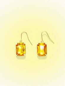 Popjeli 18k Gold-Plated Exaggerated Diamond-Set Square Yellow Light Luxury High-End Earrings - Yellow - View 1