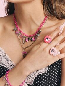 Popjeli Love Drip Oil Diamond Niche Personalized Ring - Pink - View 7
