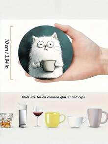 Stylish 4pcs Set Cat Coffee Coasters Absorbent Ceramic Drink Mats Non Slip Kitchen Table Protectors Cute Animal Home Office Desk Decor Novelty Gift For Party Housewarming Cat Lovers - Multicolor - View 5