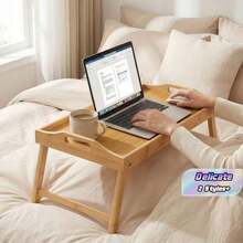Folding Bamboo Laptop Table, Made Of Solid, Durable Bamboo, Single Piece Folding Design For Easy Storage, Side Handles + Tall Edge For Fixed Position, , Suitable As Breakfast Tray, - Multicolor - View 1