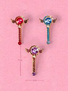 Popjeli 3pcs Dopamine Butterfly Hair Clips, Rhinestone Hair Clips, Star, Round, Staff, Wing, Suitable For Women, Back To School Outfit - Multicolor - View 8