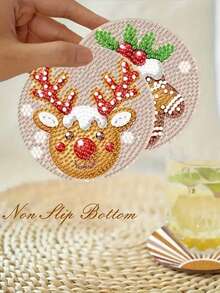 8pcs Diamond Painting Coasters Set, Christmas Crystal Art DIY Full Round Non-Slip Heat-Resistant Coasters For Holiday Party Craft Gift - Christmas - View 8