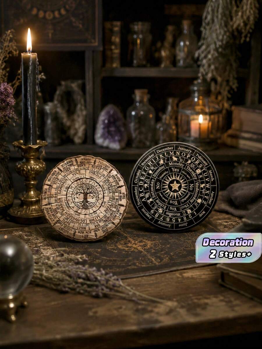 1pc Wooden Astrology Divination Plate, Starry Sky Design Desktop Ornament, Mystical Home Decor Gift For Shelf Desk Coffee Table - 1PC - View 1