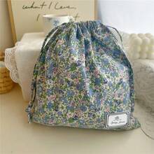 [Charming Floral Bag] Vibrant Floral Pattern 1pc Drawstring Bag - Charming Fabric Gift & Storage Pouch With Motif, Perfect For Jewelry, Cosmetics, Travel Essentials & Home Organization - Multicolor - View 3