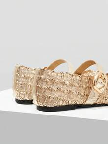 MOTF WOMEN  WOVEN RAFFIA SQURE FLATS - Gold - View 4