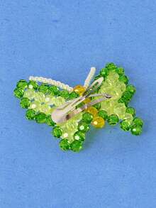 Popjeli 1pc Women's Y2K Dopamine Butterfly Hair Clip, Green & Yellow Beaded Butterfly Spring Clip, Handmade Crystal Bead Hair Accessory, Suitable For Daily Wear And Parties - Multicolor - View 4