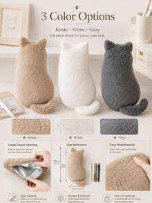 1pc Cat Shaped Plush Pencil Case, Cute Soft Large Capacity Stationery Storage Bag, Japanese Style Cute Cat Pen Pouch, Suitable For School, Office, Study, Desk Storage And Small Item Organization,Back To School. - Cute Cat - View 2