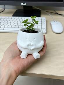 1PC 3D PRINTED CREATIVE HEART SHAPED MULTIFUNCTIONAL CUTE FLOWER POT PLANTER FOR SUCCULENT GREEN PLANTS HOME OFFICE DESK DECORATION GARDEN BALCONY INDOOR GIFT - White - View 5