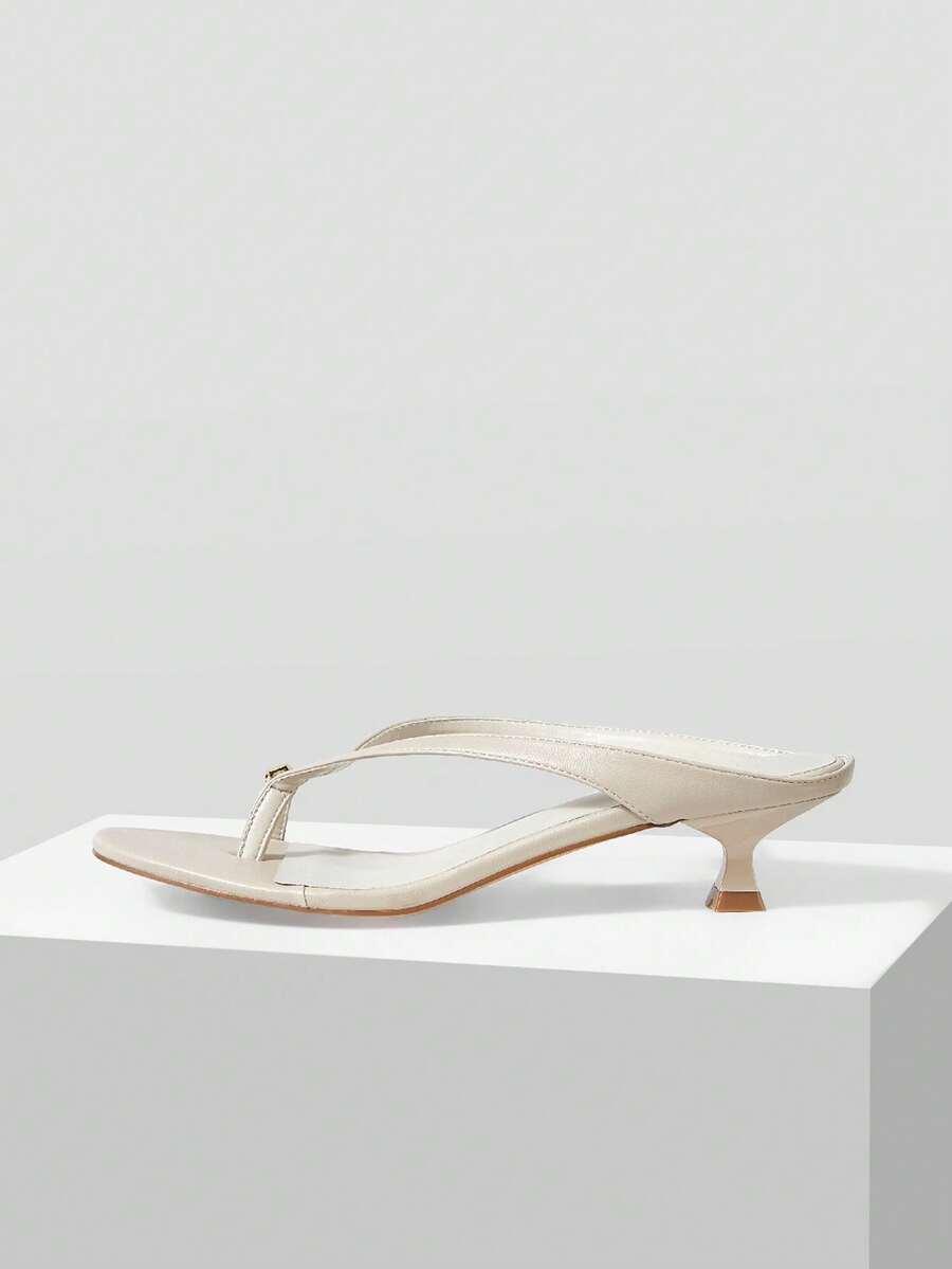 MOTF LADIES WHITE SHORT HEEL PINCH CASUAL SANDALS - Apricot - View 2