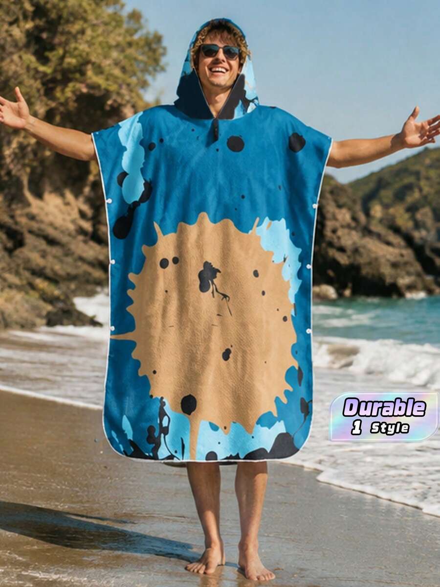 1pc Hooded Surf Changing Robe, Wearable Beach Towel, Quick-Dry Microfiber Wetsuit Changing Towel With Pockets, Suitable For Male And Female Surfers - Multicolor - View 1