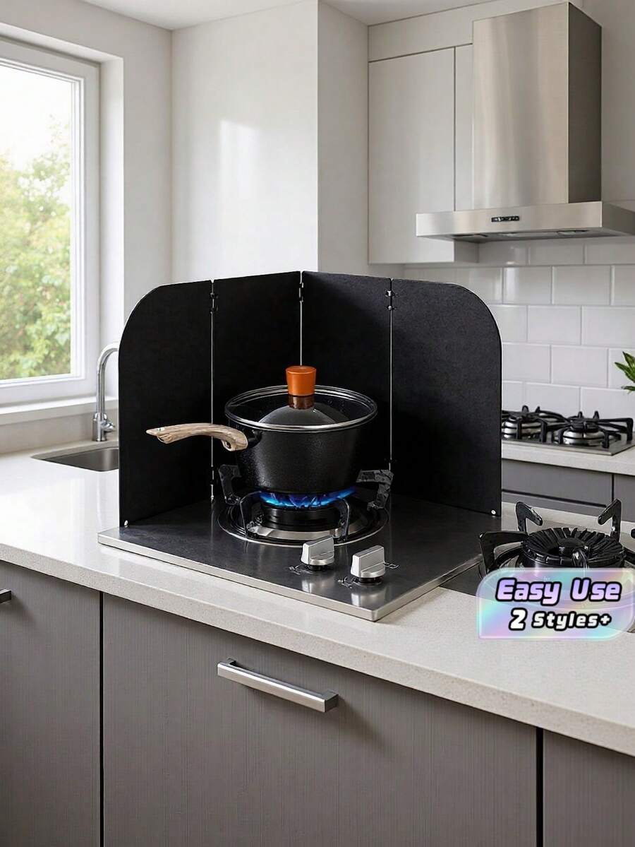 1pc Foldable Kitchen Splatter Guard, Heat Resistant Oil Splash Proof Baffle For Gas Stove Cooking Anti-Oil Board - Multicolor - View 1