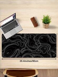 1PC Large Non Slip Rubber Base Soft Cloth Surface Black White Topographic Map Contour Line Pattern Extended Gaming Mouse Pad Laptop Keyboard Mat Office Home Computer Desktop Protector Study Table Pad Gift For Gamers Friends Colleagues - View 3