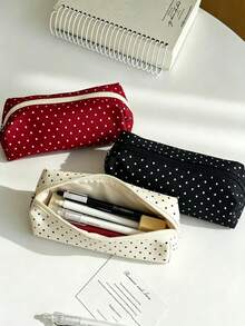 Campus Polka Dot Pencil Case, Large Capacity Stationery Storage Bag, Multifunctional Pen Box For Office Supplies & Travel Makeup, Essential For Students & Adults Daily Use - multicolor - View 2