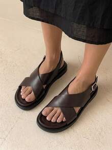 HighSole Women's Fashionable Brown Comfortable Flat Beach Sandals Summer Shoes - Mocha Brown - View 3