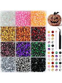 1 Box Seri Halloween Campuran Rhinestone Flatback untuk Dekorasi Casing Ponsel DIY, Perlengkapan Kerajinan Permata Kaca Mengkilap Warna-warni untuk Proyek Tema Halloween, Bling Ponsel, Seni Kuku, dan Scrapbooking - Skema warna Halloween - View 4