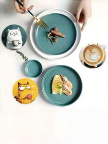 Stylish 4pcs Set Cat Coffee Coasters Absorbent Ceramic Drink Mats Non Slip Kitchen Table Protectors Cute Animal Home Office Desk Decor Novelty Gift For Party Housewarming Cat Lovers - Multicolor - View 3