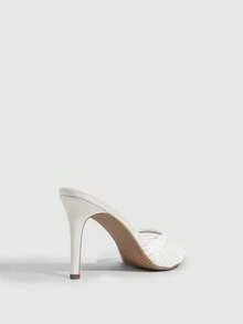 CUCCOO SZL French Mesh Stiletto Sandals, White Open-Toed Fairy Style High-Heeled Half-Tow Women's Shoes - White - View 3