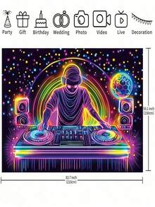 1件裝迪斯可霓虹派對背景布－UV感光DJ與夜店裝飾，適合慶祝活動、酒吧派對、房間慶典、牆面裝飾、拍照亭，室內/室外通用，四季派對裝飾 - 多色 - 查看 3