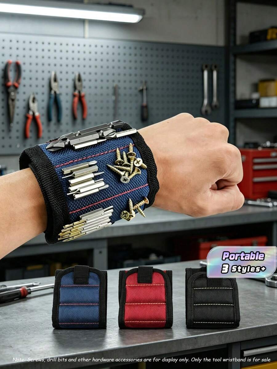 Brand New Magnetic Wristband Built With 3 Rows And 6 Powerful Magnets, Heavy Duty Magnetic Tool Holder With Super Strong Adsorption, Practical Repair Wrist Strap To Secure Screws, Nails, Drill Bits And All Kinds Of Tiny Metal Parts - multicolor - View 1