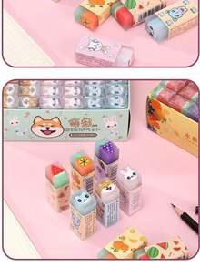 Random Color 24pcs Cute Cartoon Fruit Scented Erasers, Student Rewards, Learning Supplies, Office Stationery Gifts Back To School - multicolor - View 6