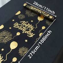 1Pc 28*275cm/28*500cm Happy Birthday Pattern Polyester Tablecloth, Birthday Party Decoration Supplies, Birthday Party Home Table Decoration Supplies - silver - View 2