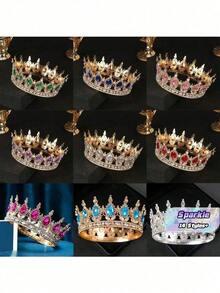 1pc Rhinestone Baroque Style Beauty Pageant Crown, Shiny Princess/Queen Cake Topper Decoration - Multicolor - View 1