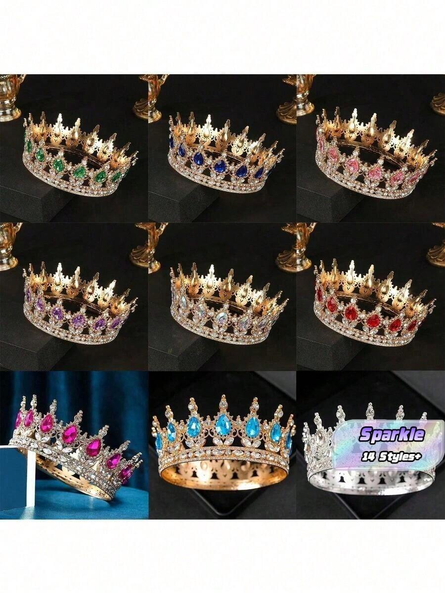 1pc Rhinestone Baroque Style Beauty Pageant Crown, Shiny Princess/Queen Cake Topper Decoration - Multicolor - View 1