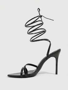 CUCCOO SZL Black Stilettos Pointed Strap Around The Ankle Thin Heel Sandals, Commuter Workplace Model - Black - View 9