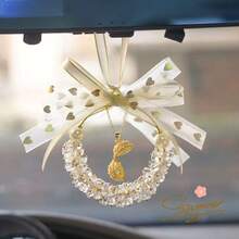 Elegant Crystal Car Hanging Ornament, Heart‑Pattern Bow Ribbon Pearl Decor, Hollow Locket Pendant For Scented Plaster, Rearview Mirror Hanging Accessory, Auto Interior Fragrance Decoration, Perfect Festival & Birthday Gift For Car Owners - multicolor - View 9