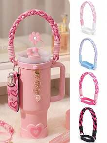 1Pc Double‑Layer Portable Handle Strap, Color‑Block Water Bottle Lanyard Accessory, Bottle Decor Ornament Fit For 20‑40oz Tumbler, For Gym, Camping And Outdoor Activities Use - Multicolor - View 1
