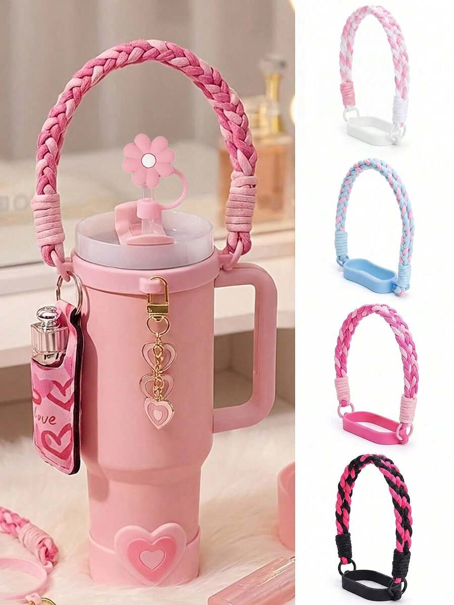 1Pc Double‑Layer Portable Handle Strap, Color‑Block Water Bottle Lanyard Accessory, Bottle Decor Ornament Fit For 20‑40oz Tumbler, For Gym, Camping And Outdoor Activities Use - Multicolor - View 1