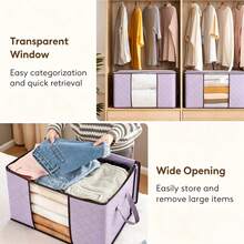 Foldable Storage Box With Lid Clear Window Reinforced Carry Handle Closet Organizer Bin For Clothing Bedding Blanket Neat Home Storage Container - Multicolor - View 3