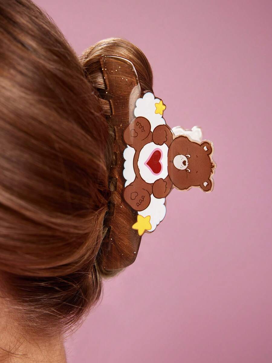 SHEIN X Care Bears 時尚可愛卡通髮夾,適合女孩與女士,居家、沐浴、美容護理、髮型造型完美適用 - 棕色 - 查看 1