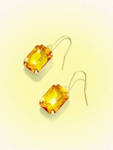Popjeli 18k Gold-Plated Exaggerated Diamond-Set Square Yellow Light Luxury High-End Earrings - Yellow - View 5