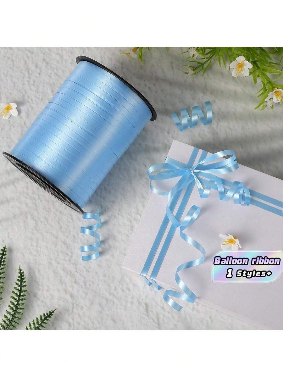 1 Roll, 250 Yards Of Purple Curly Ribbon, Suitable For Gift Wrapping, Balloon Rope, Weddings, Birthdays, Etc. - Shiny Metallic Ribbon, Suitable For Bouquet And Flower Wrapping Paper, Suitable For Valentine's Day, Weddings, Birthdays, Etc. - Light blue ribbon - View 1