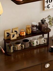 1Set Multi Tier Arc Shape Shelf Rack Wood Grain Storage Display Organizer Freestanding Wall Mount Curved Edge Minimalist Walnut Color Bookend Plant Stand Desk Bookshelf Unit For Living Room Bedroom Office Kitchen Balcony Entryway Housewarming - Walnut - View 4